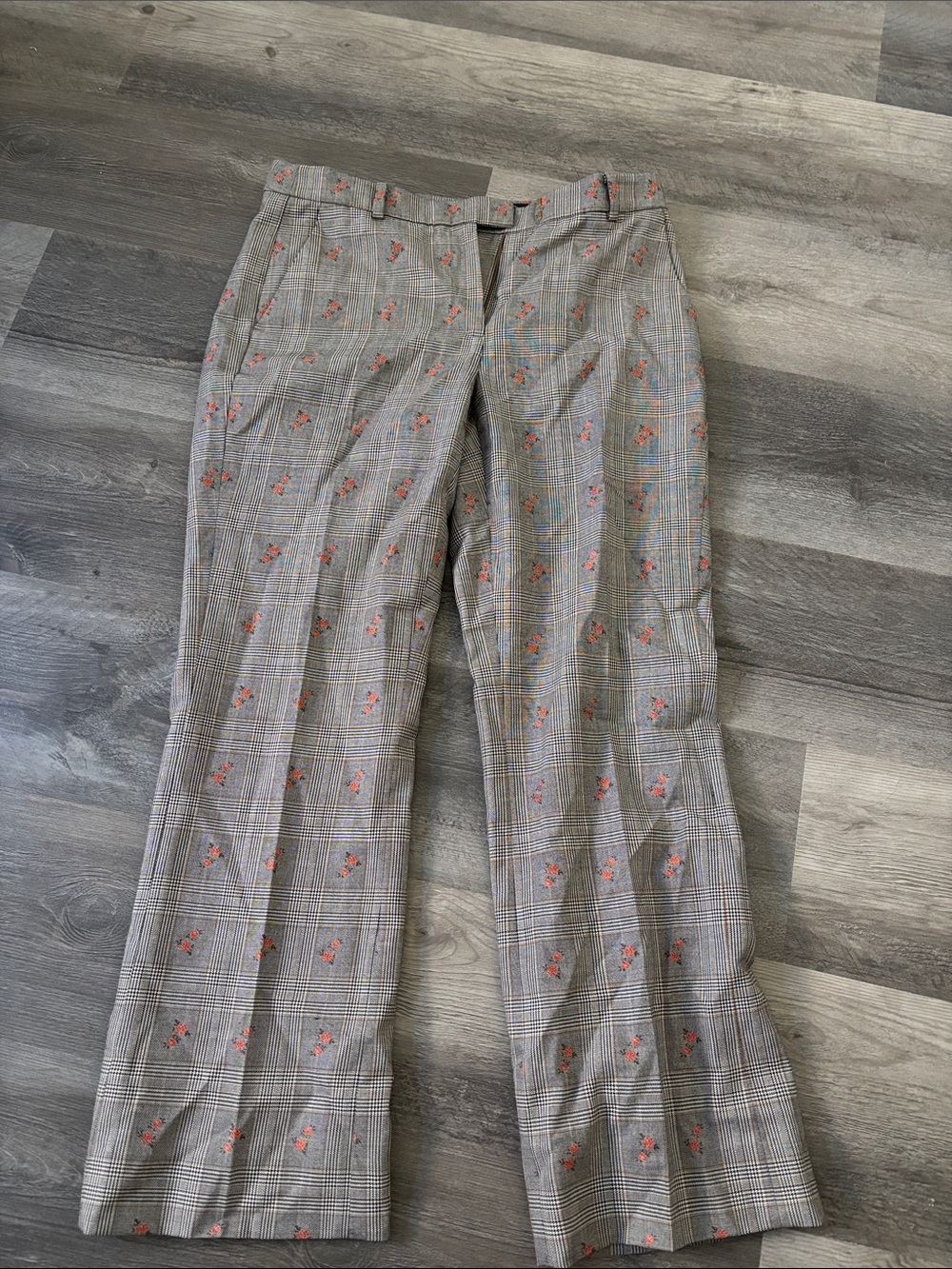 Brooks Brothers Gray Plaid Dress Pants with Coral Embroidery